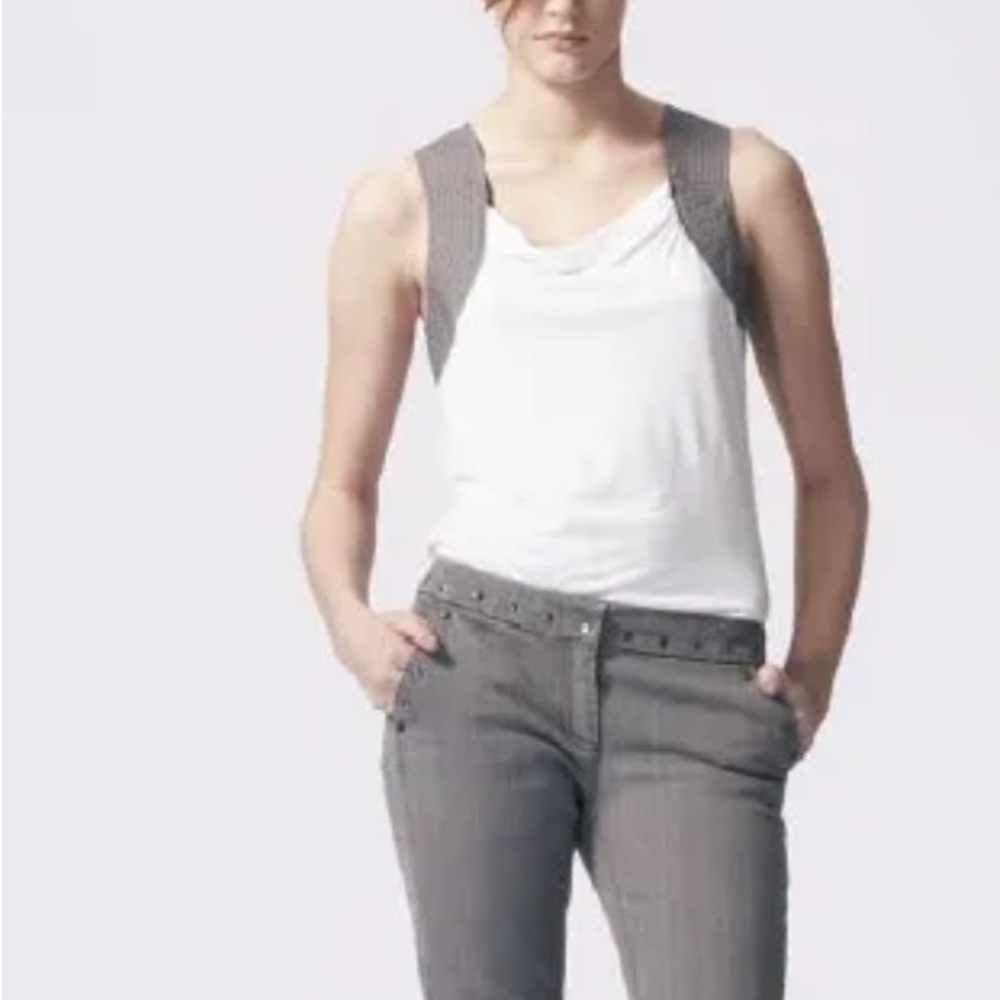 Alexander McQueen White Tank Top with Gray Pinstripe Shoulder Panels